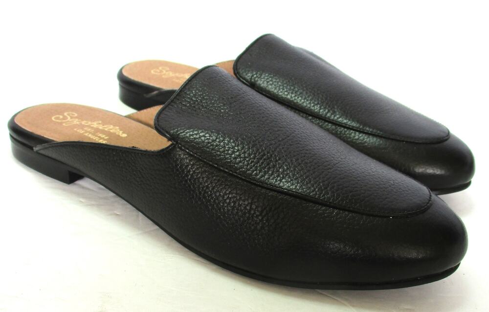 SEYCHELLES Black Pebble Leather Flat Slip-On Mules Slippers Women 8